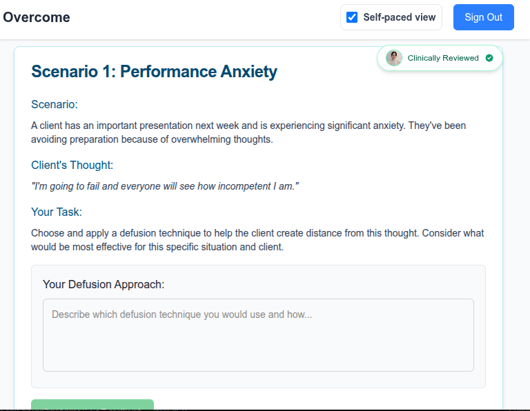 Interactive exercise on the Overcome platform