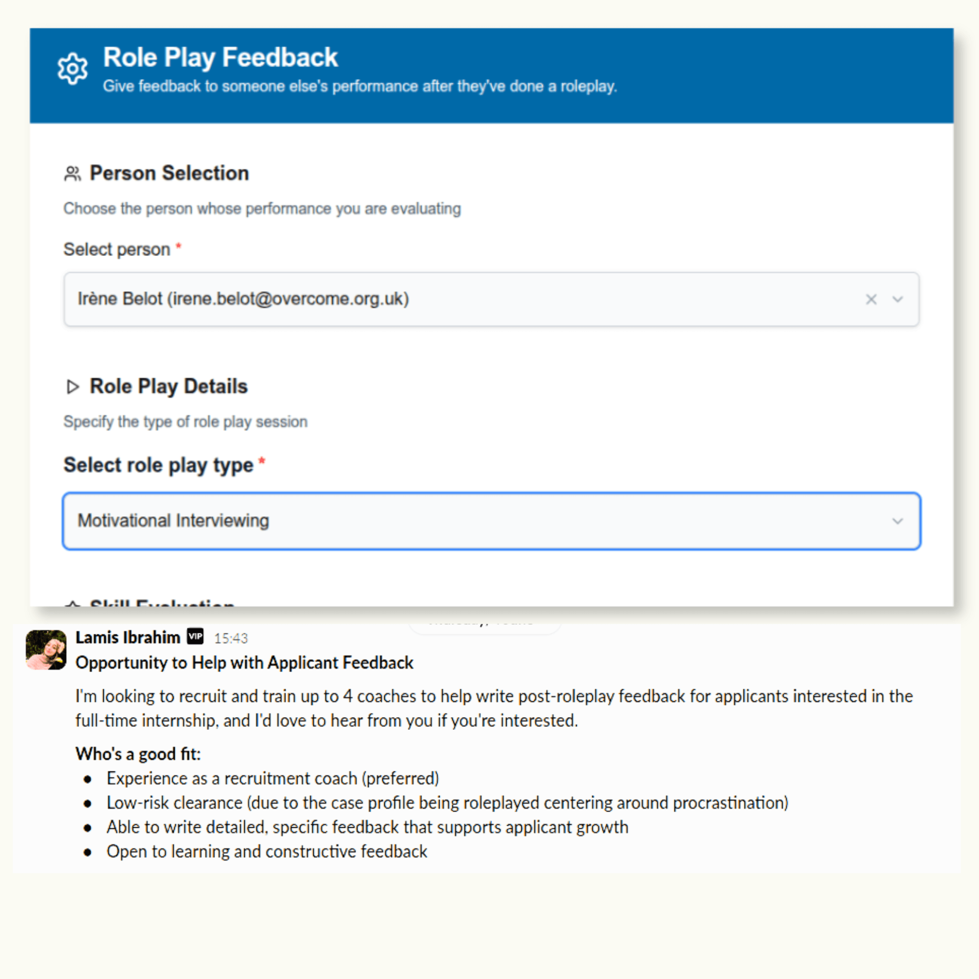 Roleplay feedback and coach workshops on the Overcome platform
